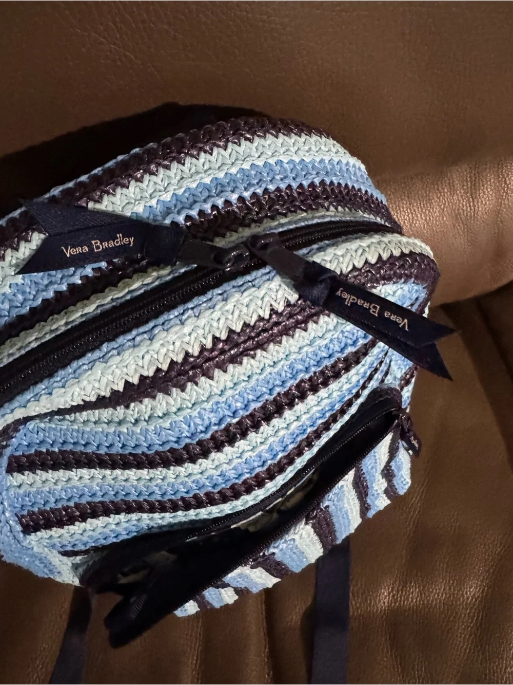 Vera Bradley Blue, Navy & White Striped Crochet Backpack